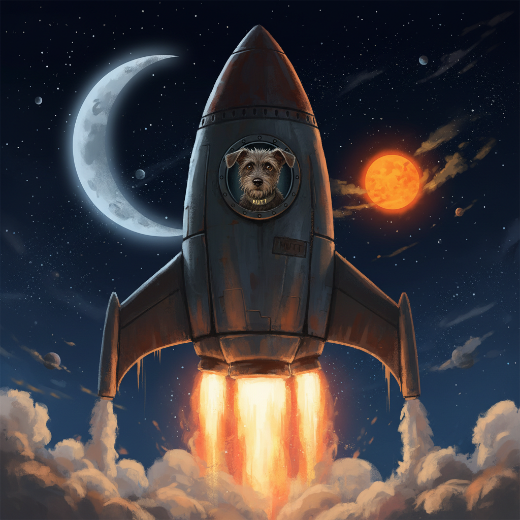 Mutt's rocket blasting off into space