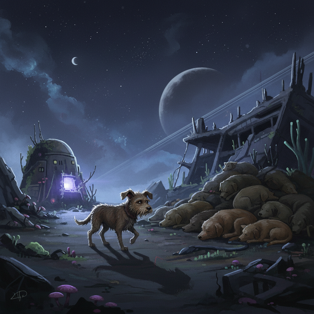 Mutt sneaking away quietly in the alien night