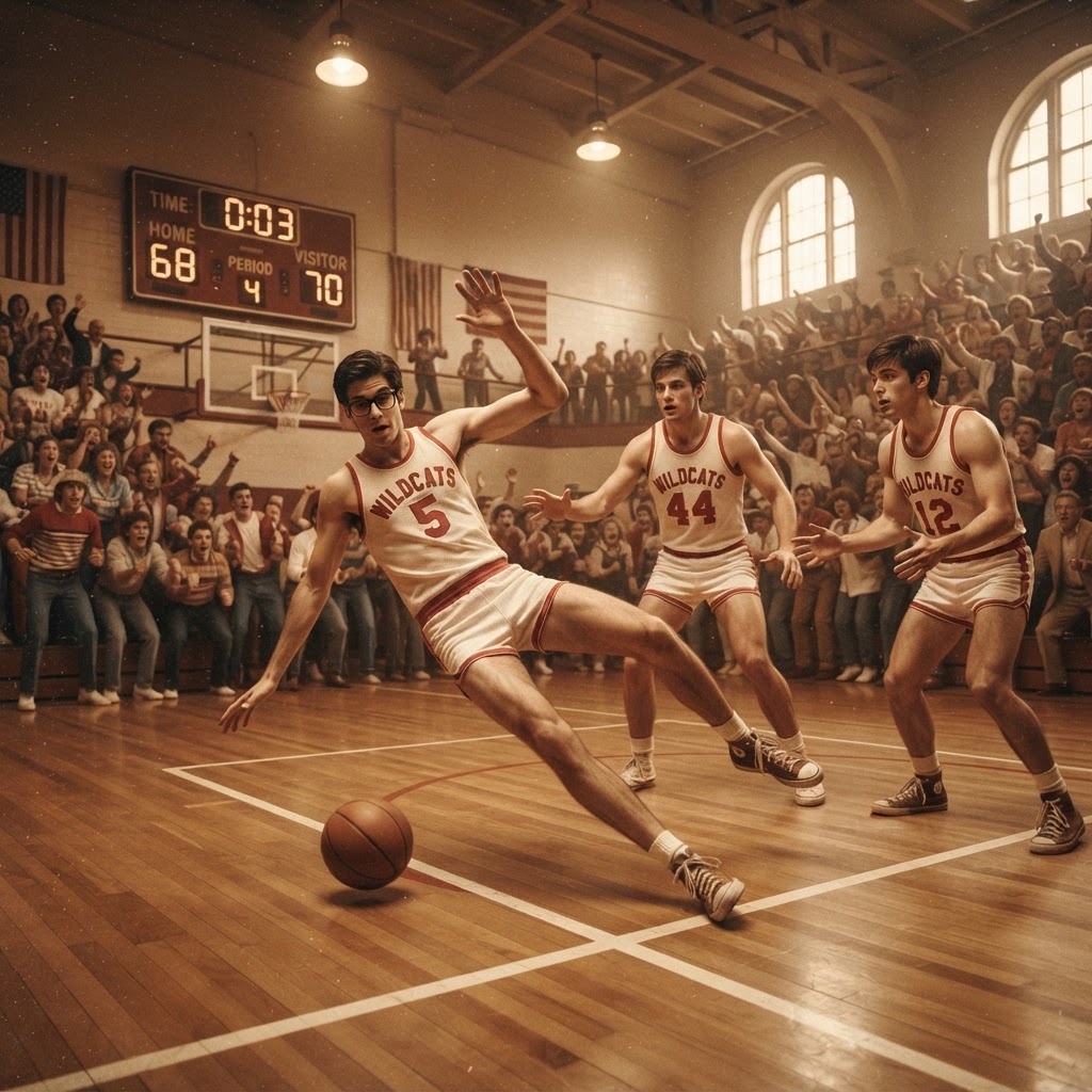 Todd tripping over the foul line during the final seconds of a game