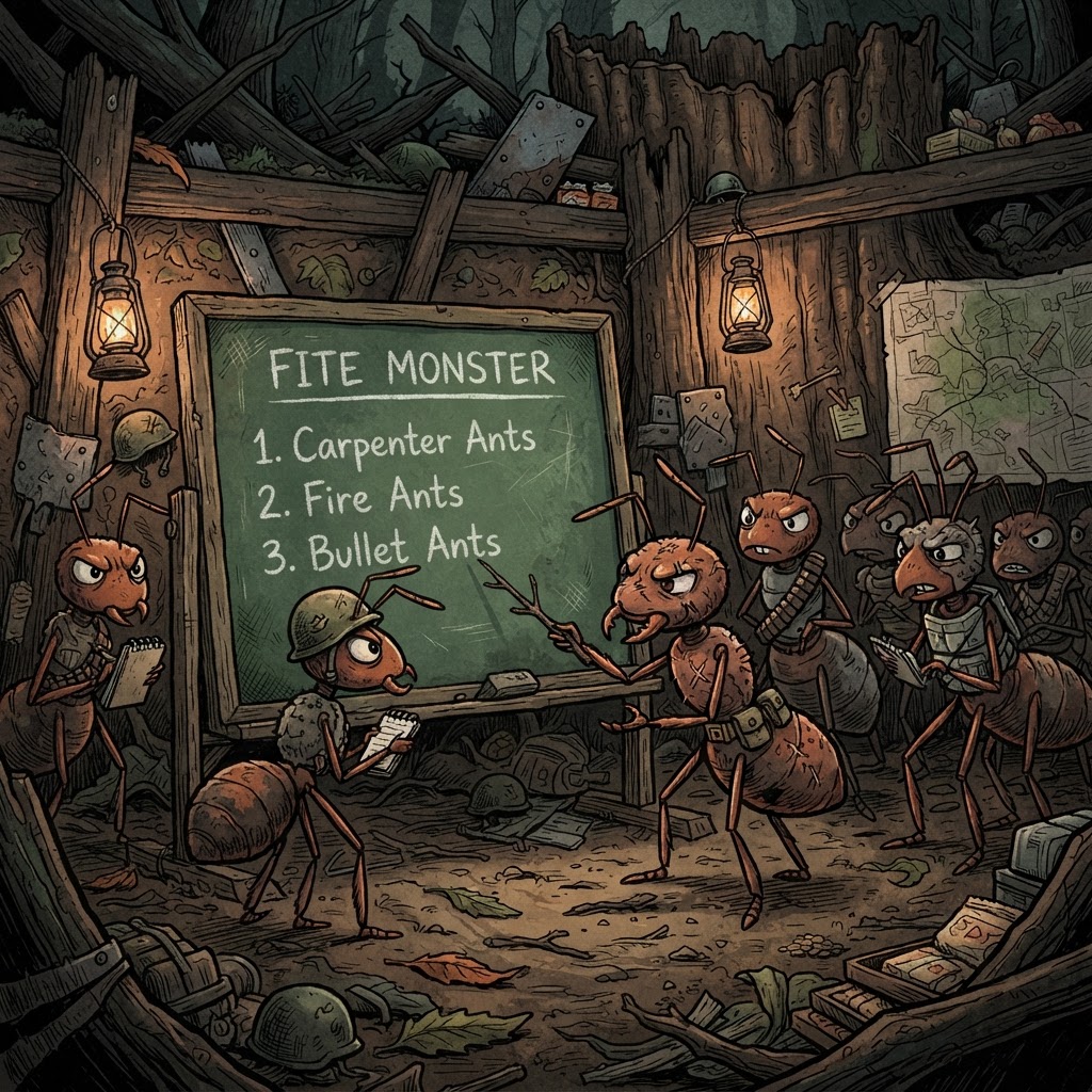 Ants in a war room planning their counterattack
