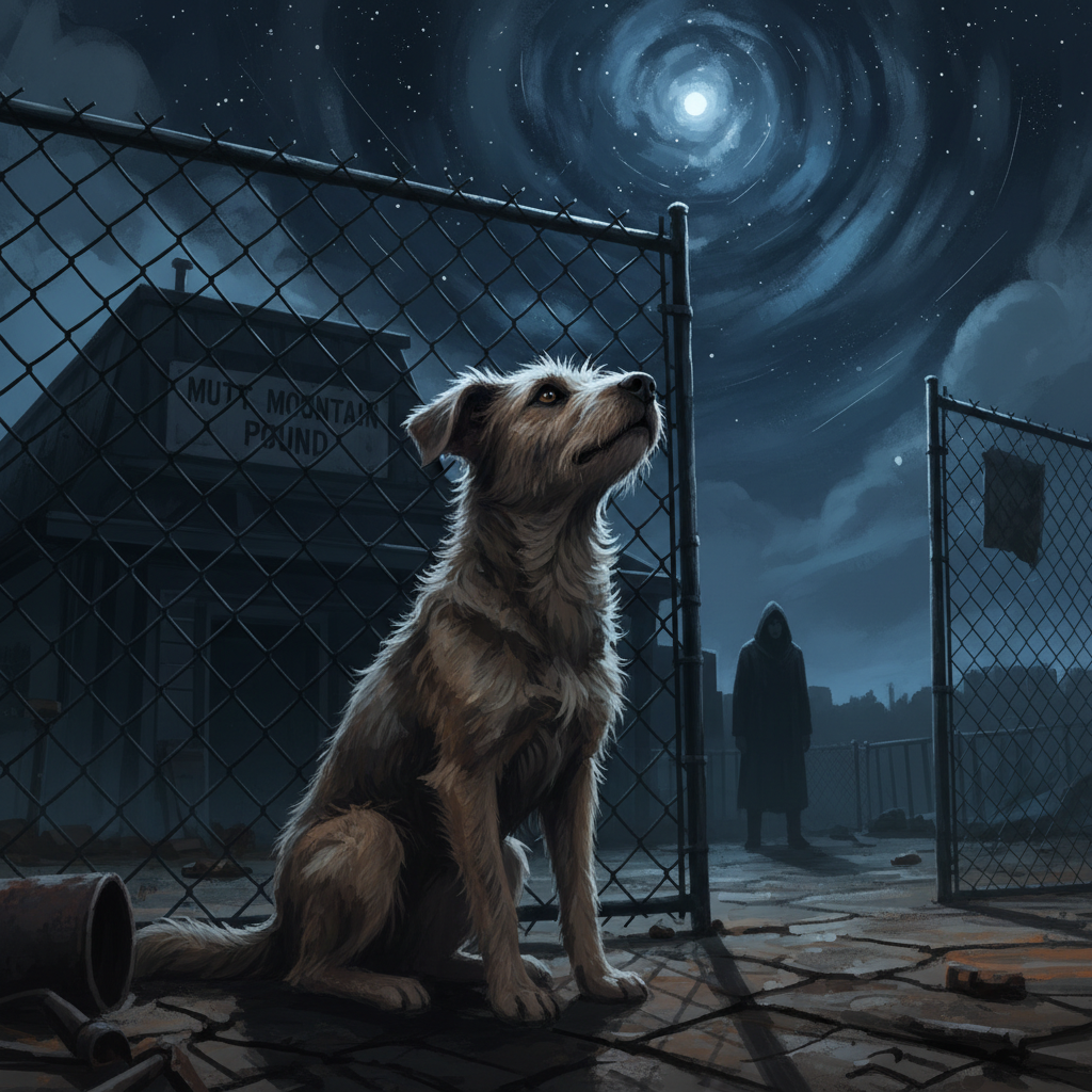 Mutt the stray dog gazing at stars at the pound