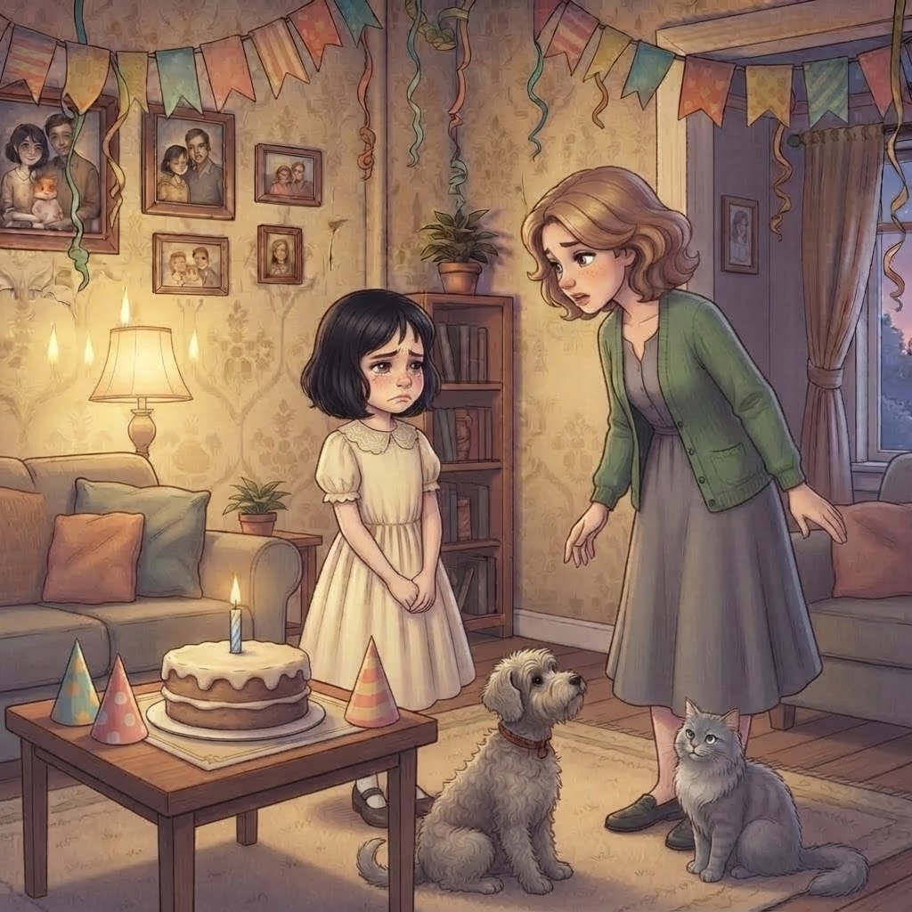 A warm woman with brown hair and green cardigan standing in a doorway with a dog and cat