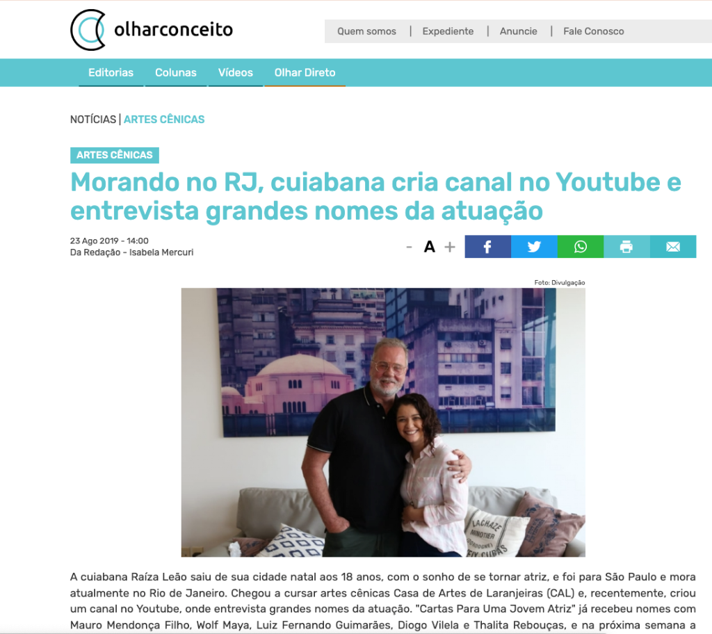 Morando no RJ, cuiabana cria canal no YouTube e entrevista grandes nomes da atuação