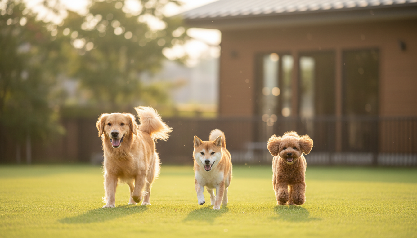 犬たちが楽しく遊んでいる様子