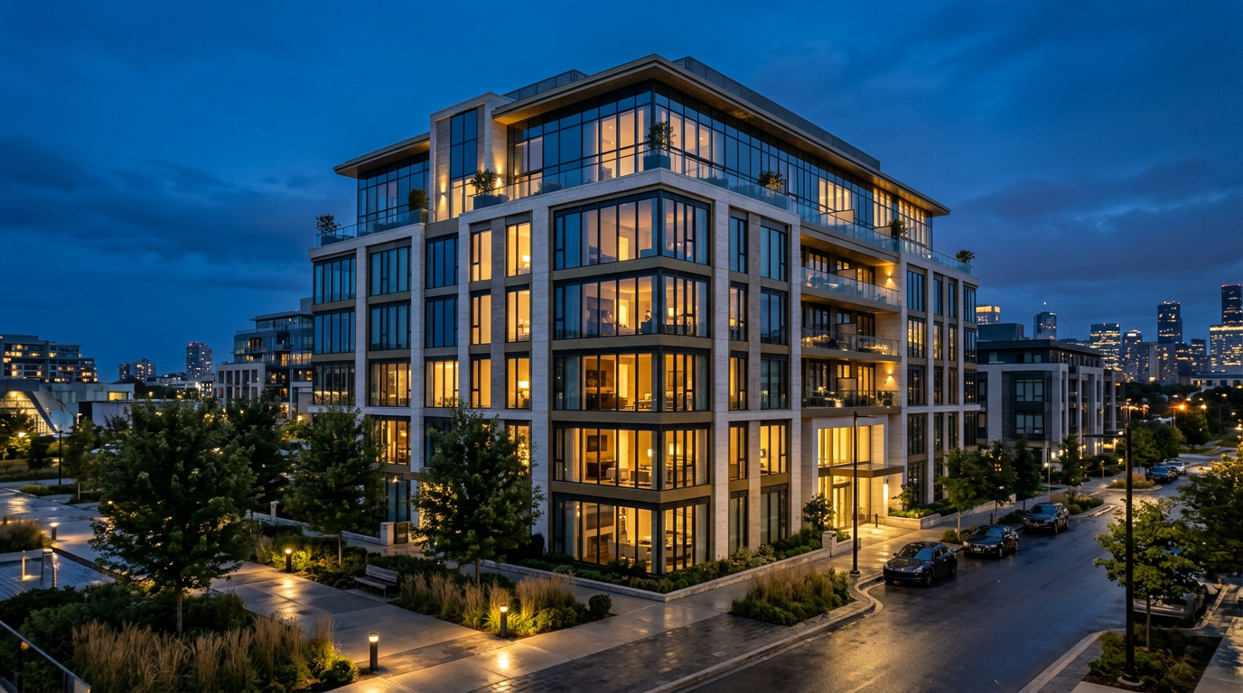 Modern luxury building at twilight
