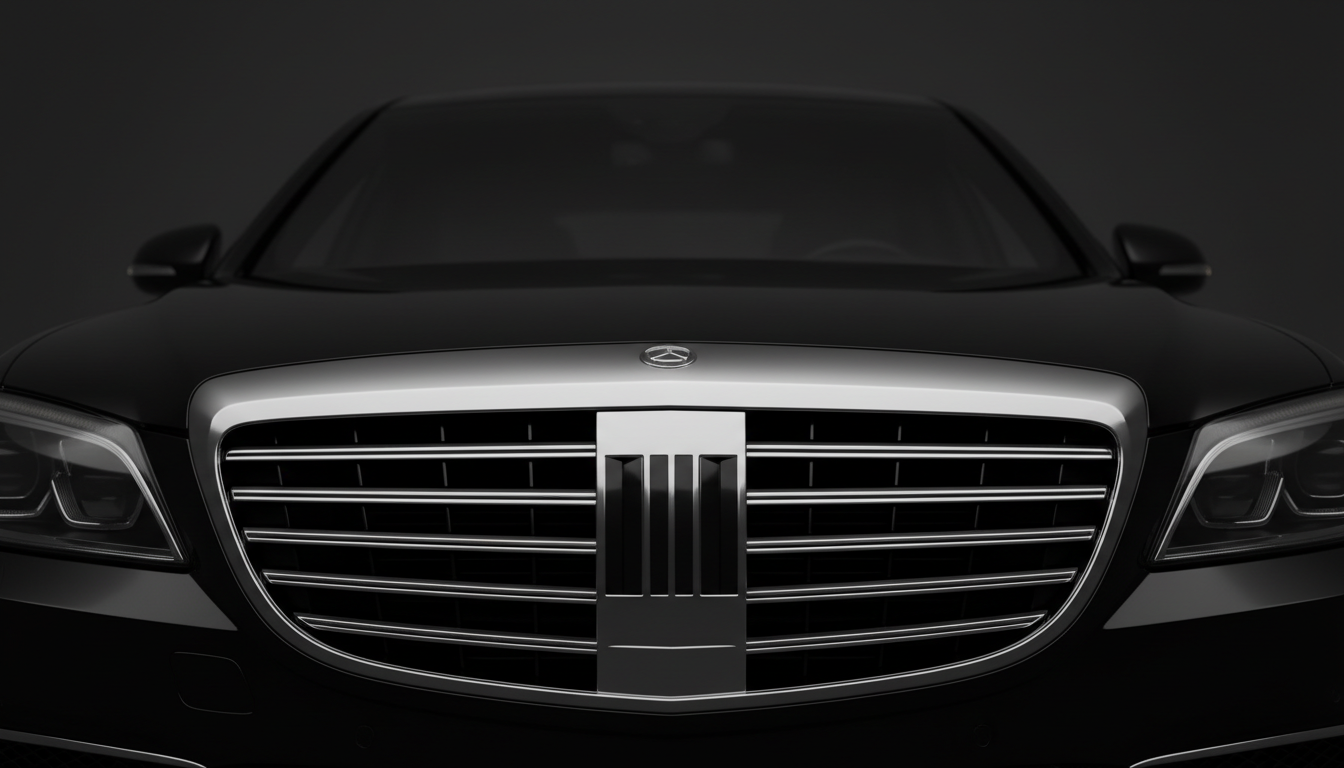 Luxury sedan front grille with cinematic lighting