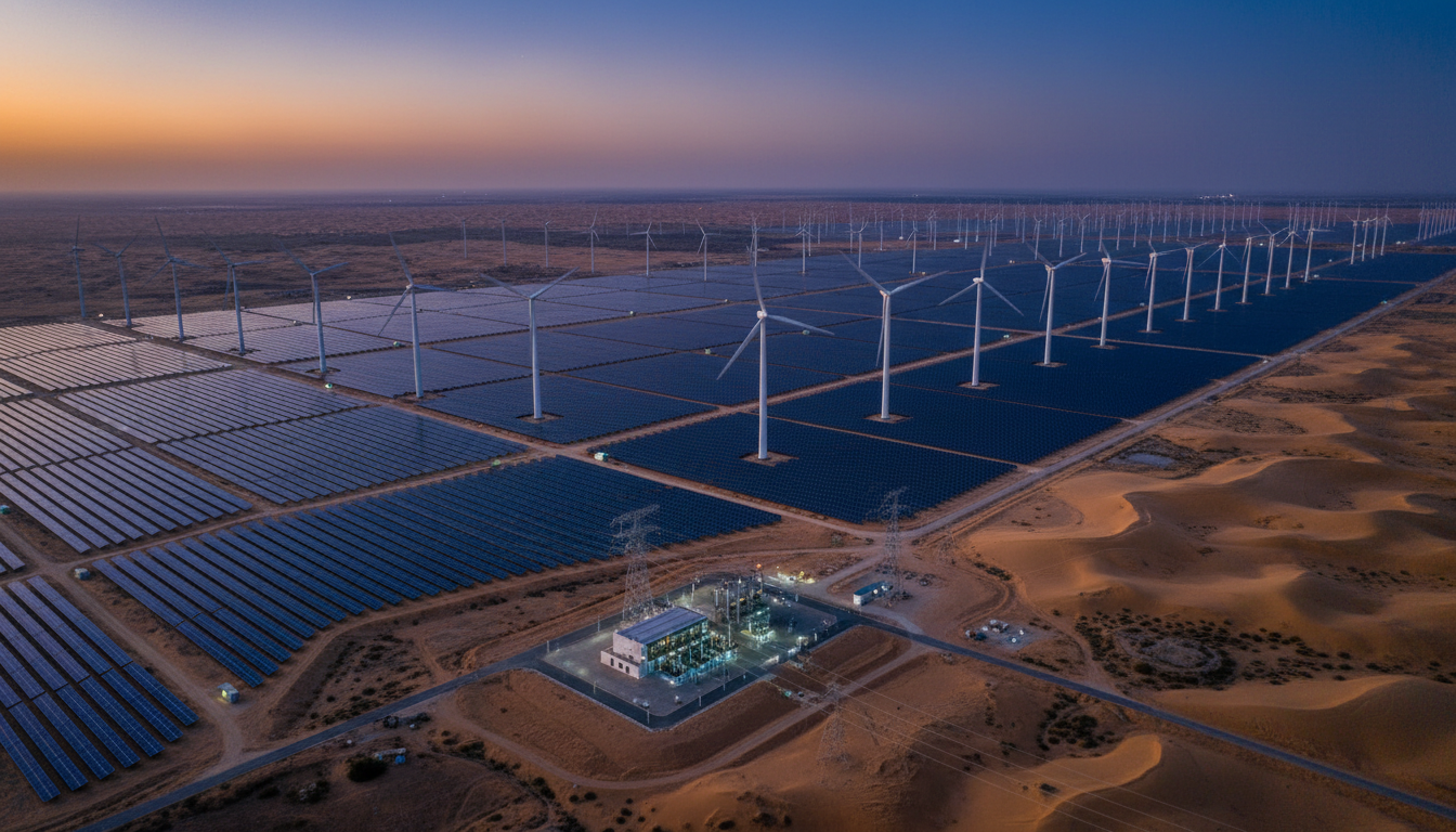 Solar-wind hybrid energy farm
