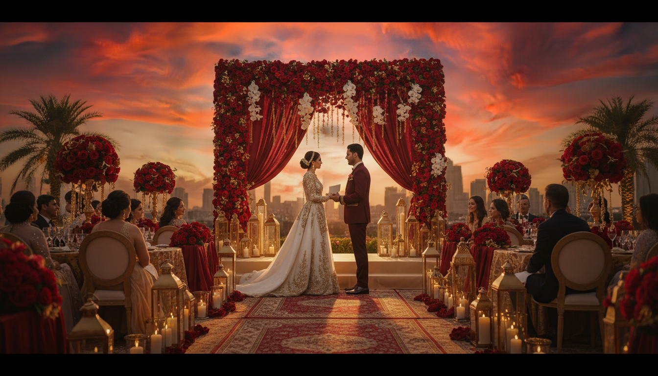 Luxury Dubai wedding ceremony at sunset