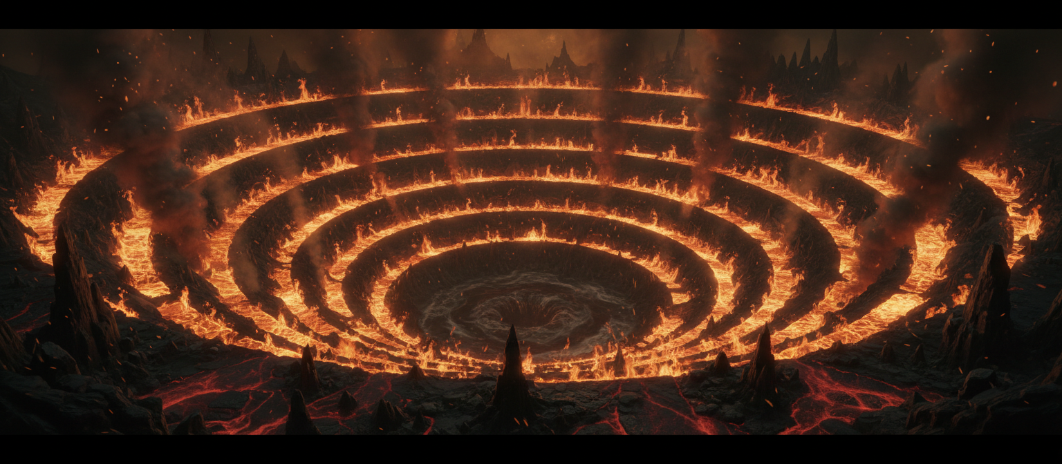 Nine rings of fire descending into darkness