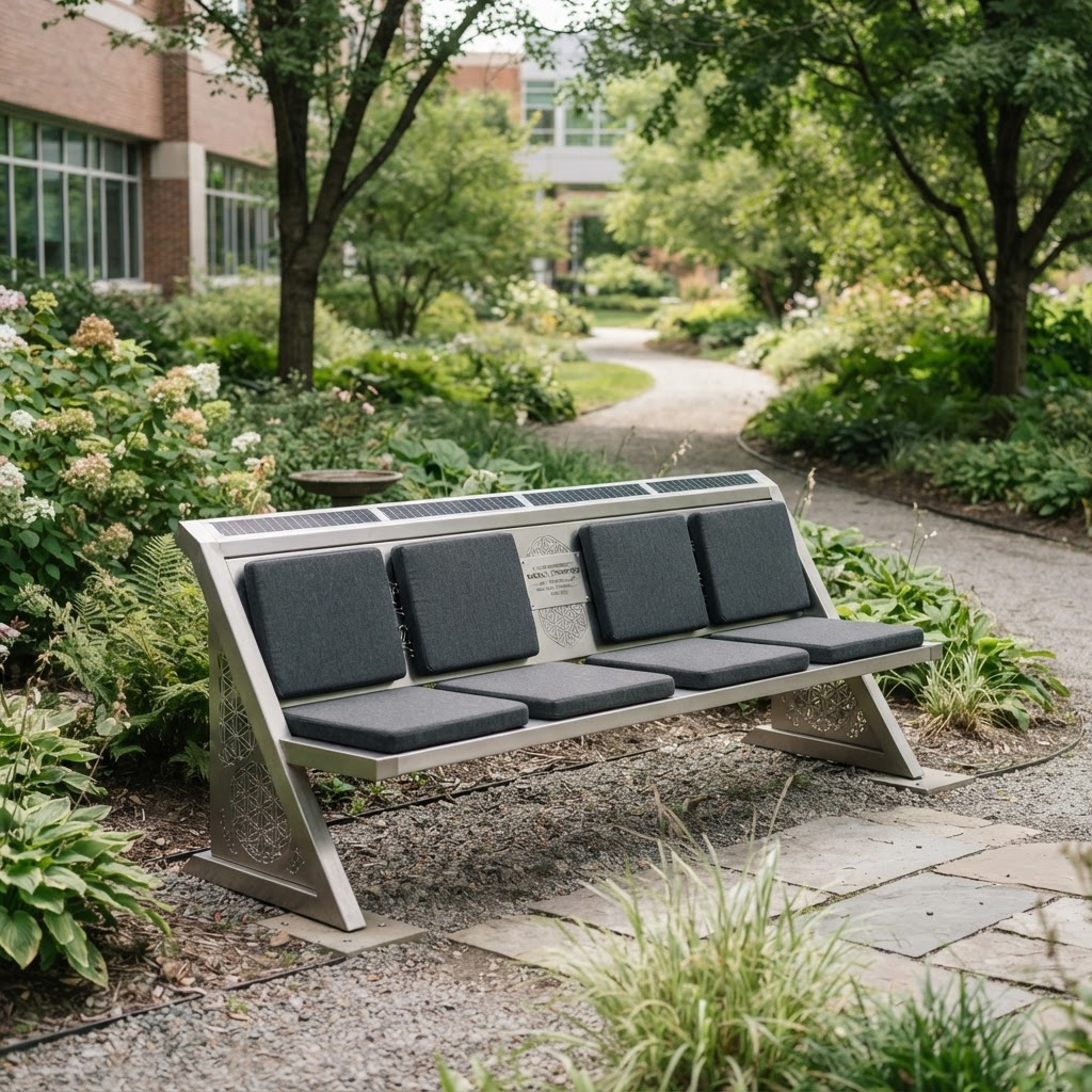 Memorial bench in the Stanley Ward garden