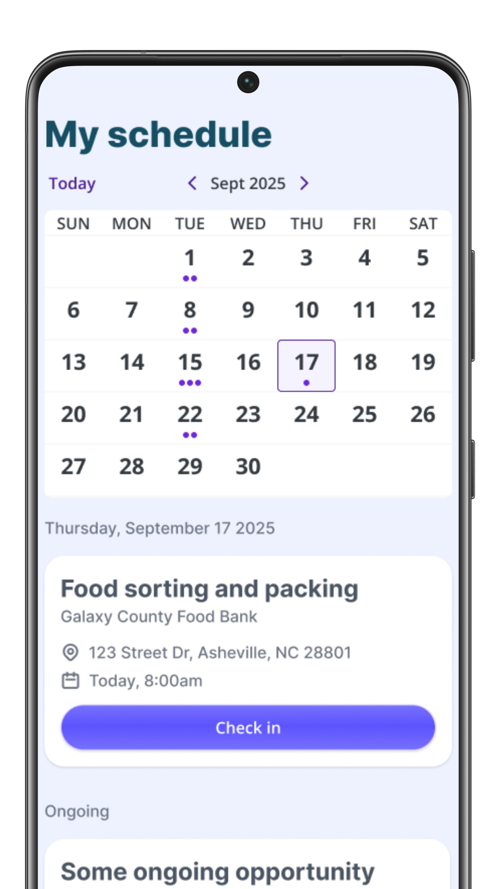 Check in to your scheduled shifts