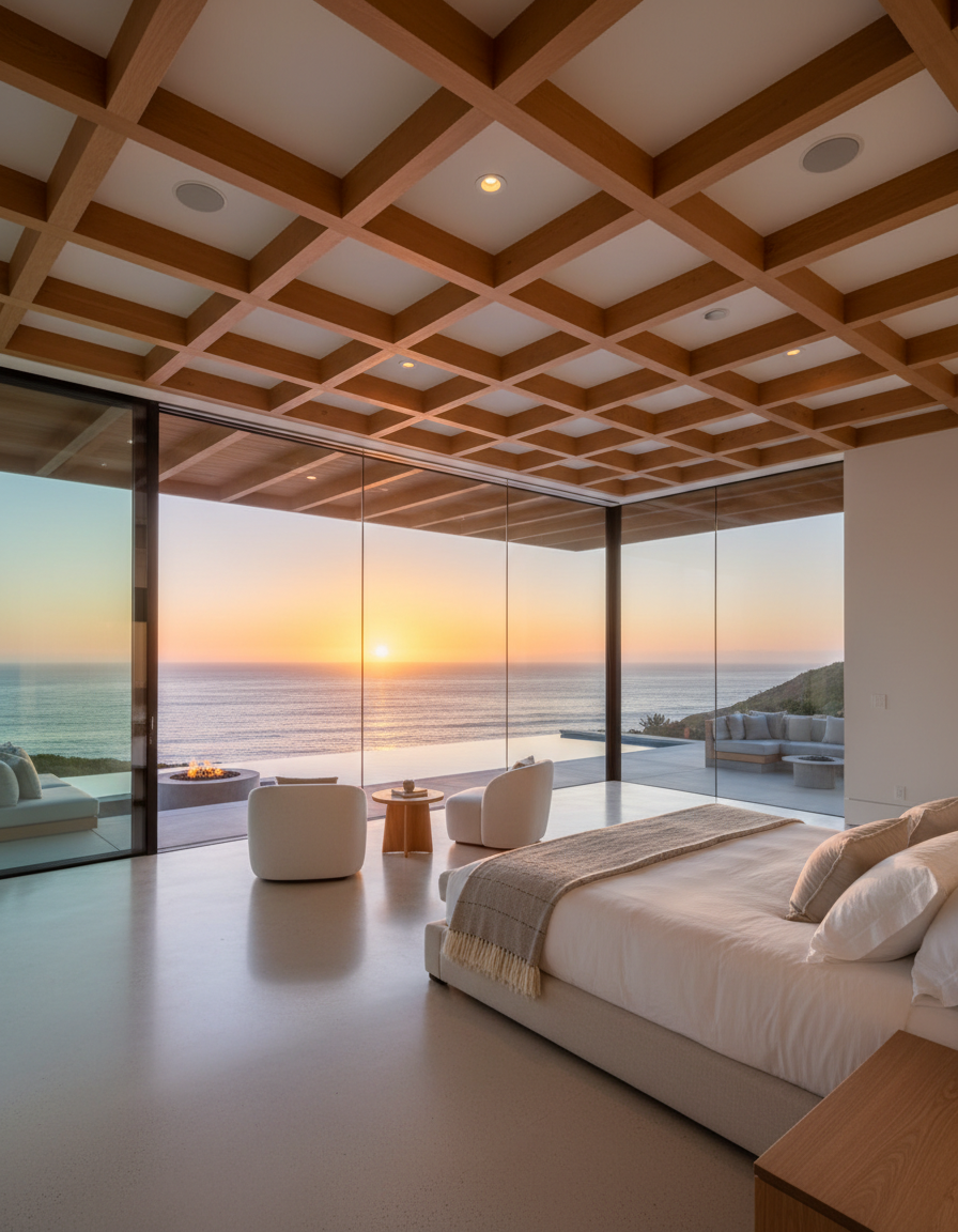 Coastal home addition with master suite and floor-to-ceiling windows