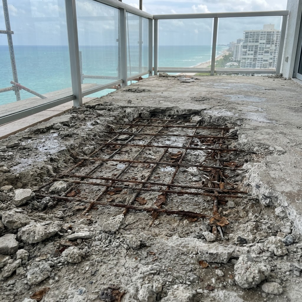 Deck Jackhammered — Exposed Rebar