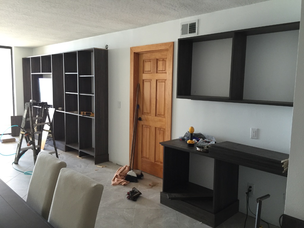 Dark Shelving — TV Wall Completed