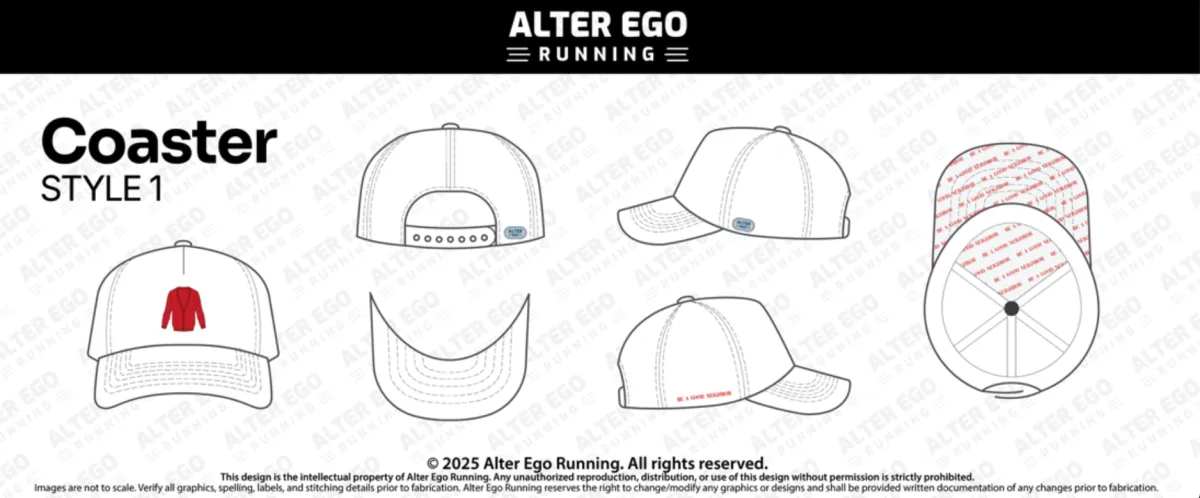 Alter Ego Running Coaster Style 1 white cap — five views