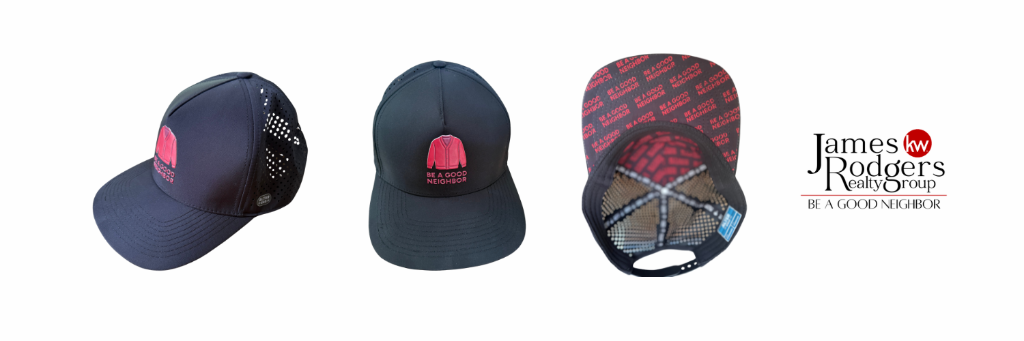 BE A GOOD NEIGHBOR cap — three views with James Rodgers Realty Group logo