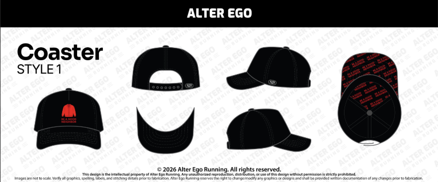 Alter Ego Running Coaster Style 1 hat design — five views