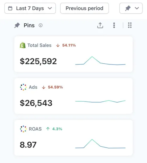 Shopify Analytics — $225K Sales, 8.97 ROAS