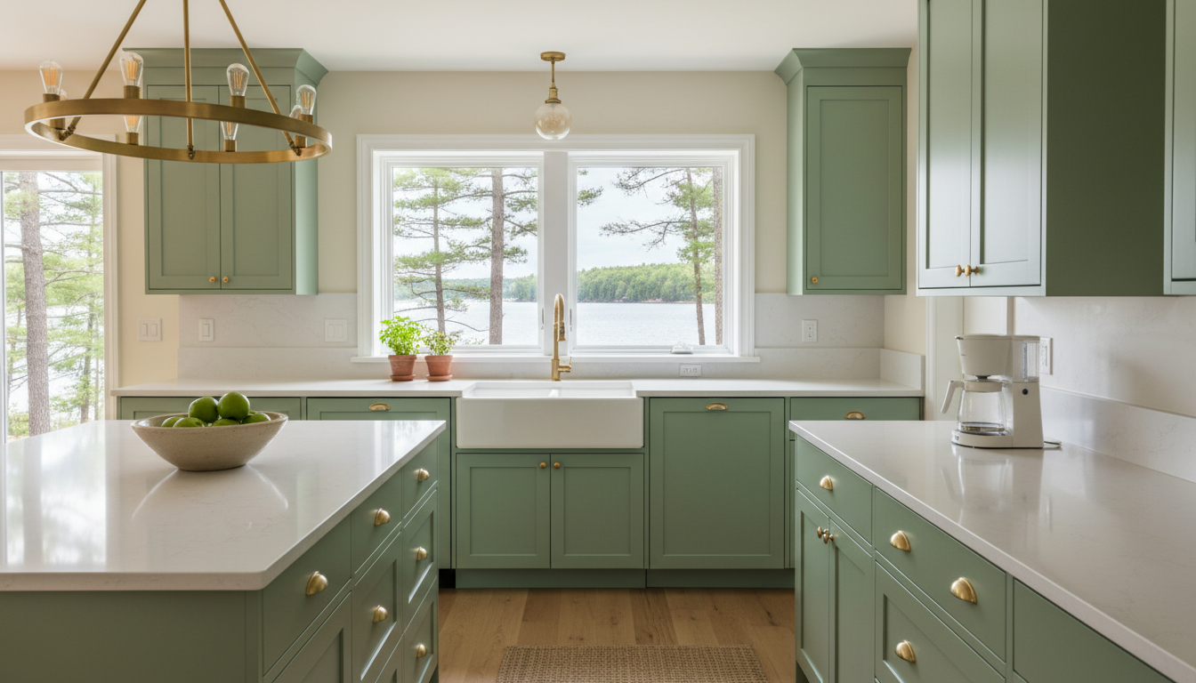 Professionally spray finished kitchen cabinets in a Muskoka home