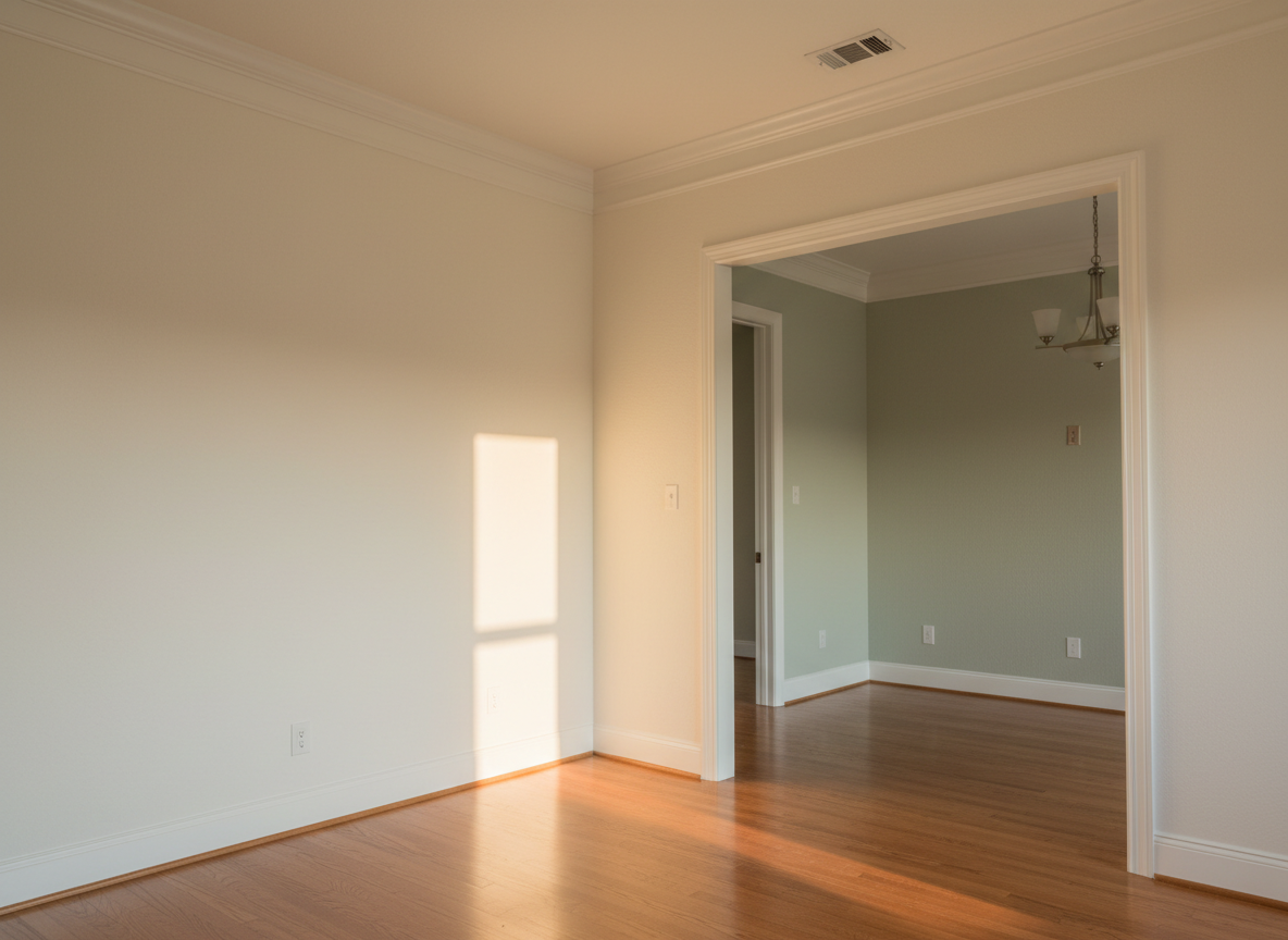 Freshly painted interior with golden hour lighting