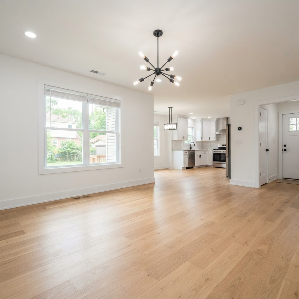 Freshly renovated Houston investment property interior with new flooring and paint, completed by HTX Construction