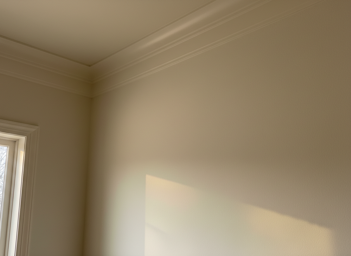 Smooth drywall finish with crown molding detail
