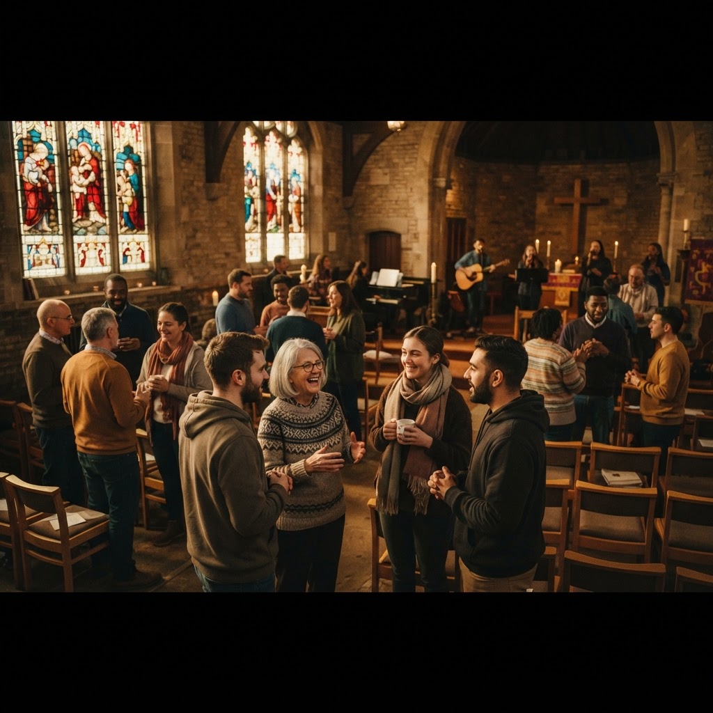 A faith community gathered in worship and relational life.