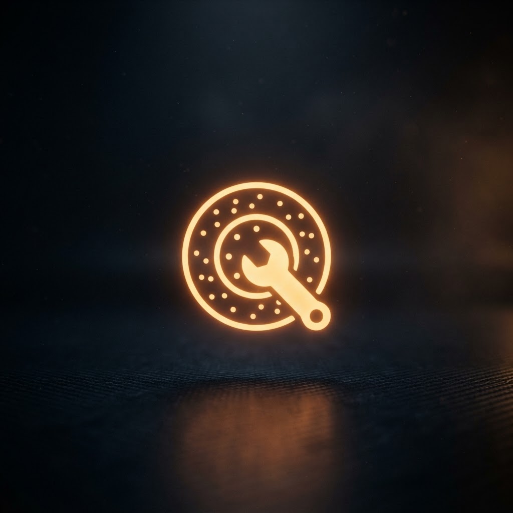 Abstract glowing spanner and brake-disc icon representing UK car maintenance costs