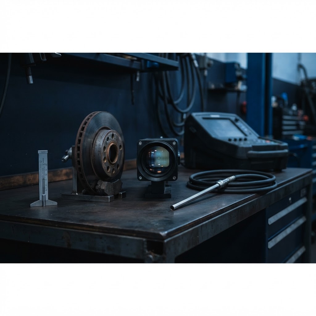 UK MOT failure risk — diagnostic bench with tyre, brake, lighting and emissions equipment