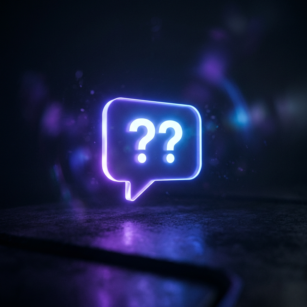 Abstract glowing speech bubble with question mark representing questions to ask when buying a used car