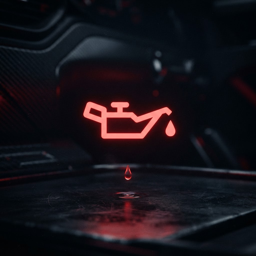 UK car instrument cluster with red oil pressure warning light clearly illuminated — oil pressure warning guide