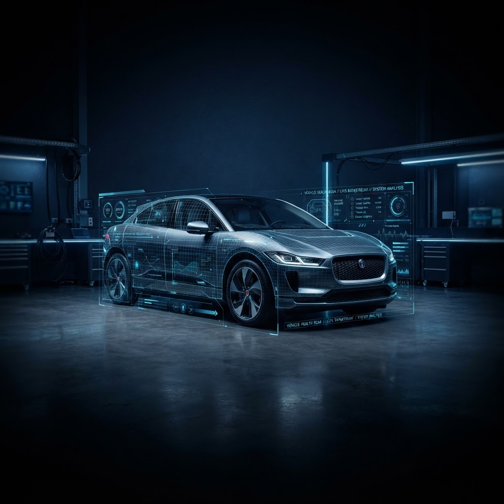A UK car undergoing a complete digital vehicle data scan