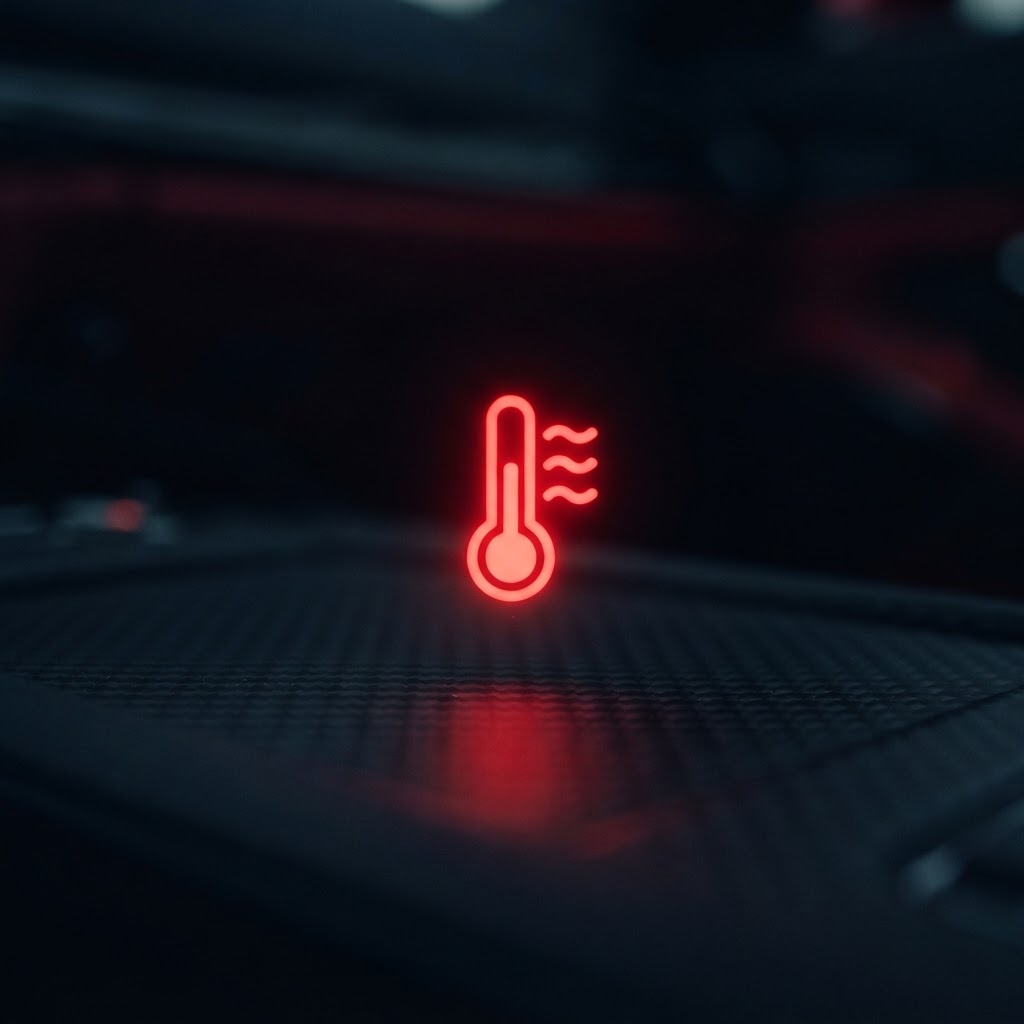 Mechanic pointing at coolant reservoir in UK car engine bay — coolant temperature warning light guide