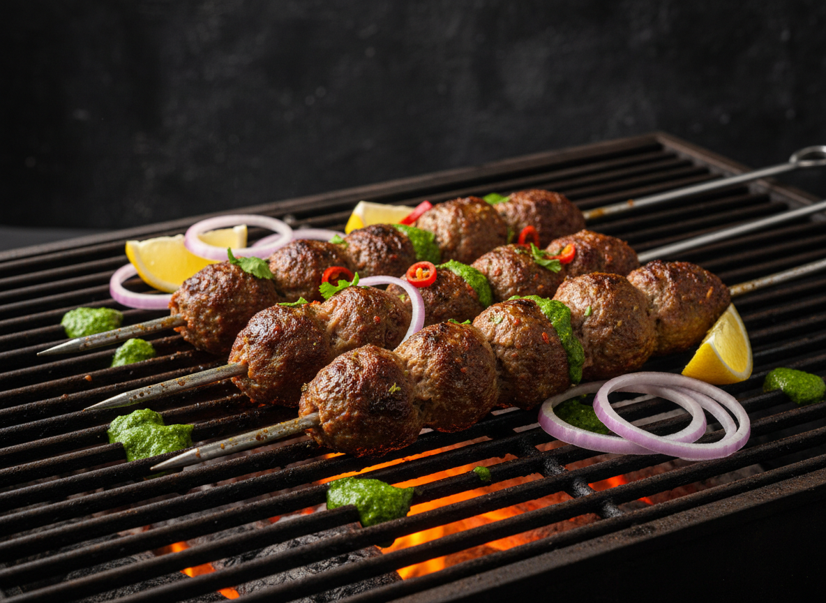 Seekh kebabs on grill