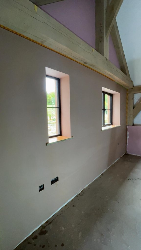 Fresh plaster skimming in progress Cornwall