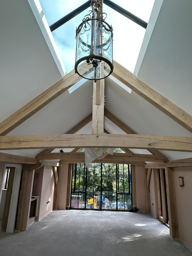 Staircase wall plastering with stained glass
