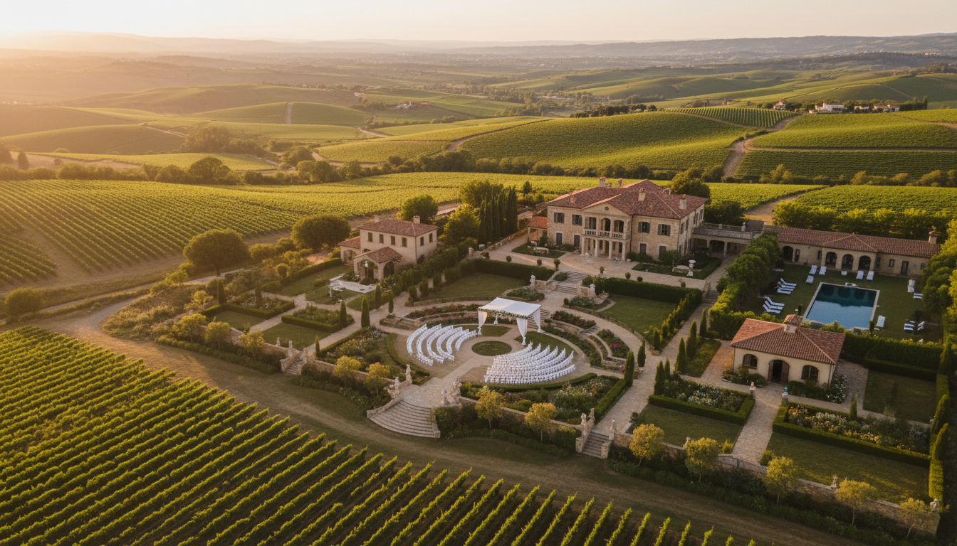 Aerial view of vineyard estate