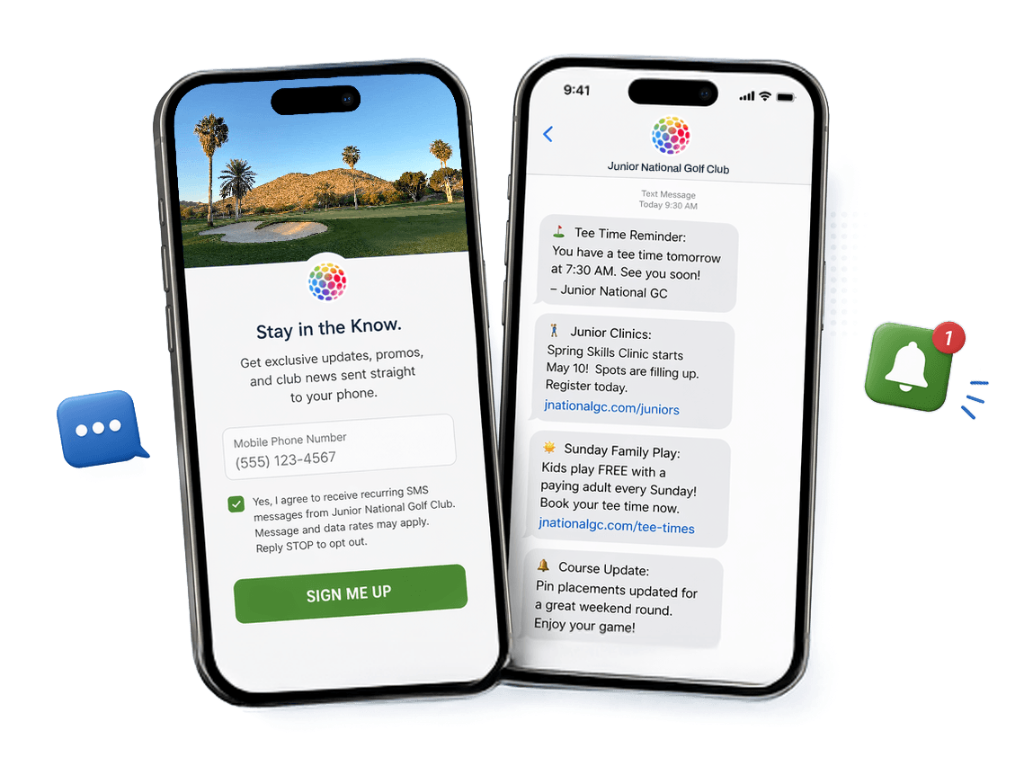 Phone mockups with SMS notifications