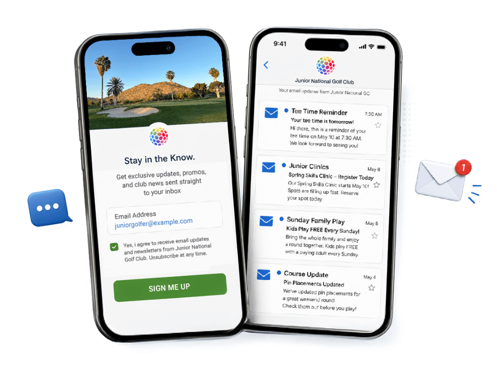 Phone mockups with email updates