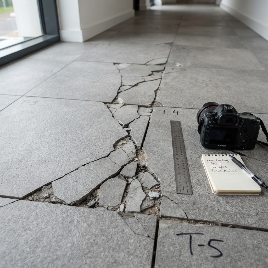 Cracking — Fractures through tile or planks