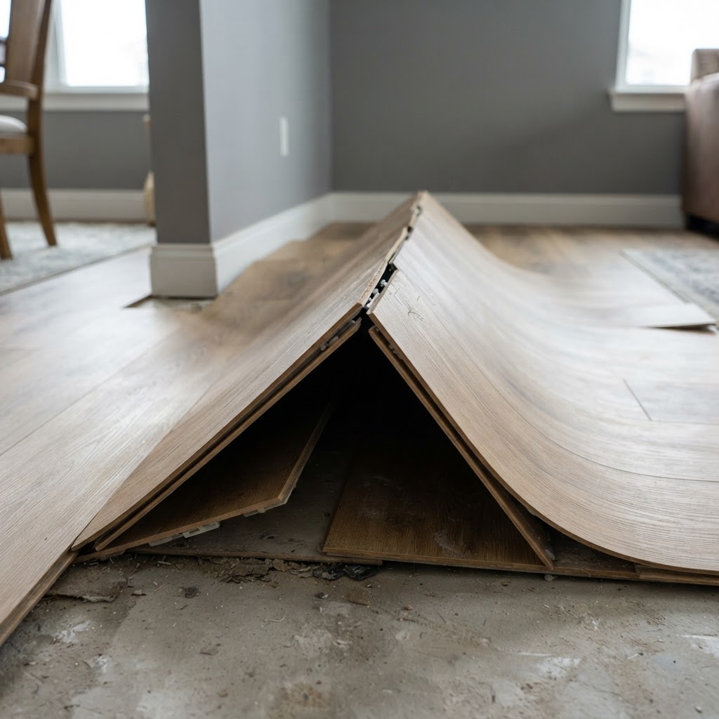 Buckling — Floor lifts or separates from subfloor