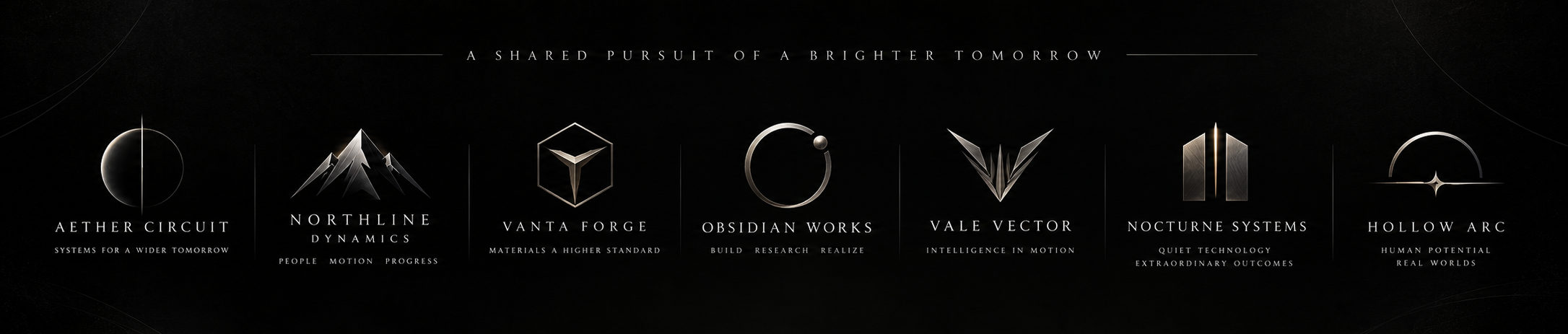 A shared pursuit of a brighter tomorrow — Aether Circuit, Northline Dynamics, Vanta Forge, Obsidian Works, Vale Vector, Nocturne Systems, Hollow Arc