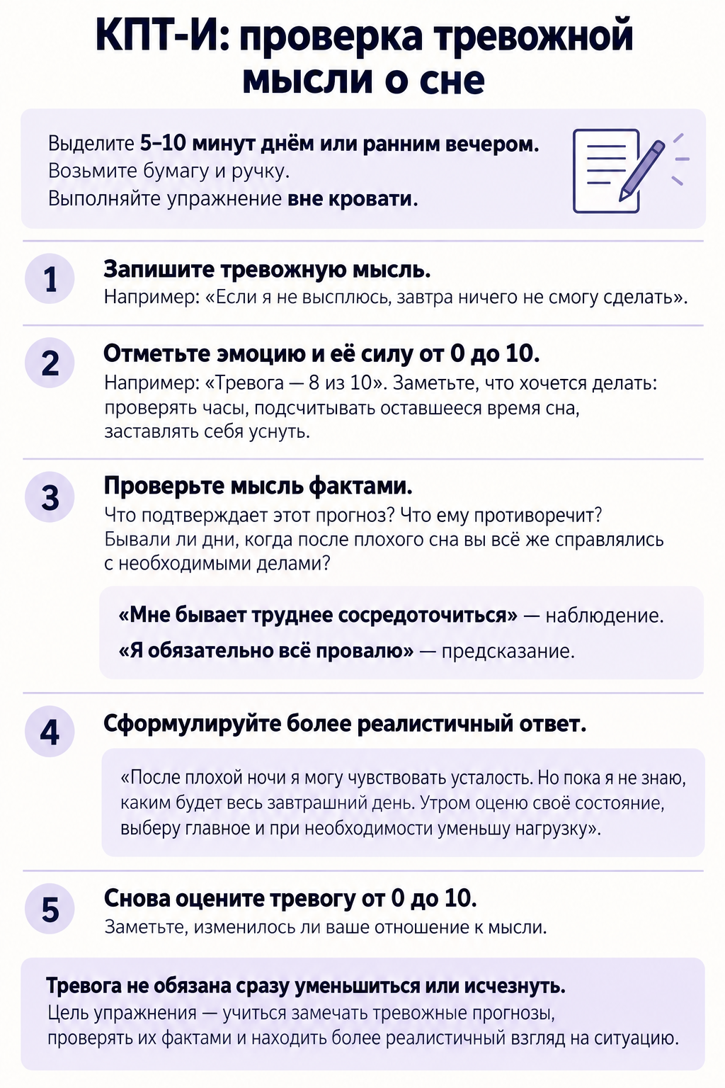 Упражнение КПТ-И: проверка тревожной мысли о сне