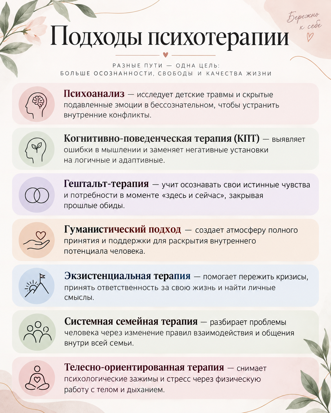 Подходы психотерапии: разные пути — одна цель