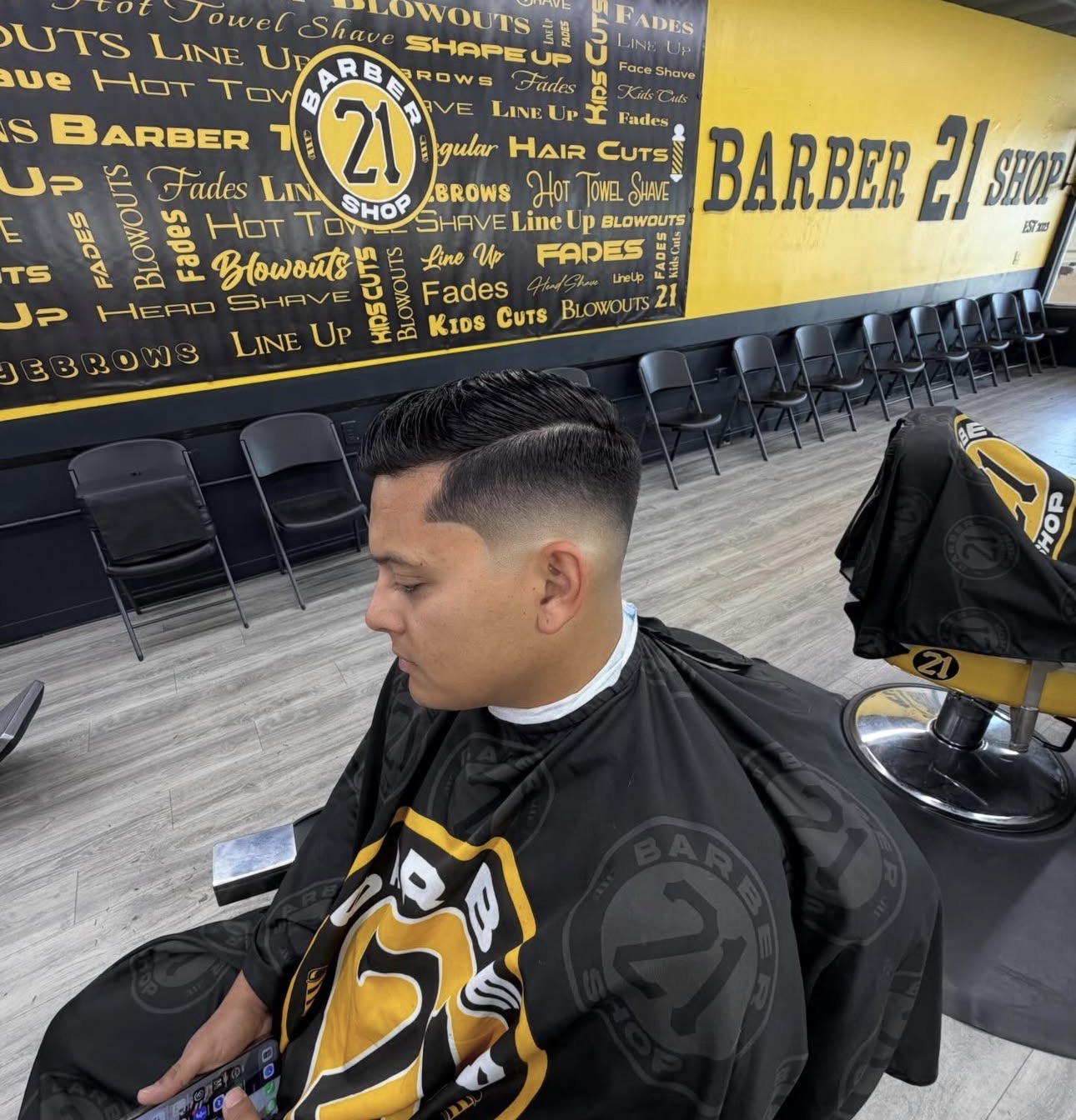Client with fresh fade in shop