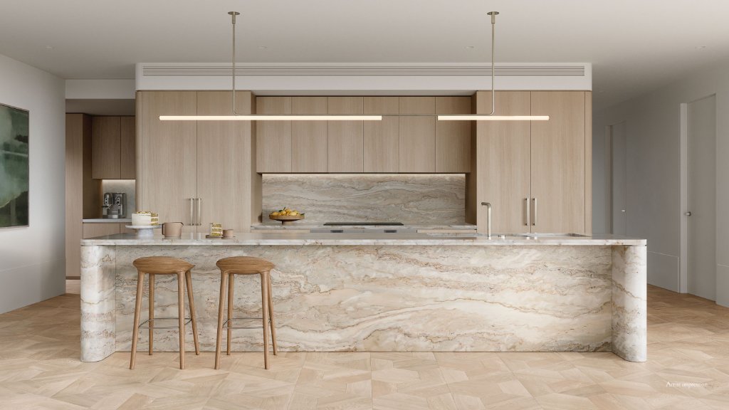 Kitchen — warm travertine scheme