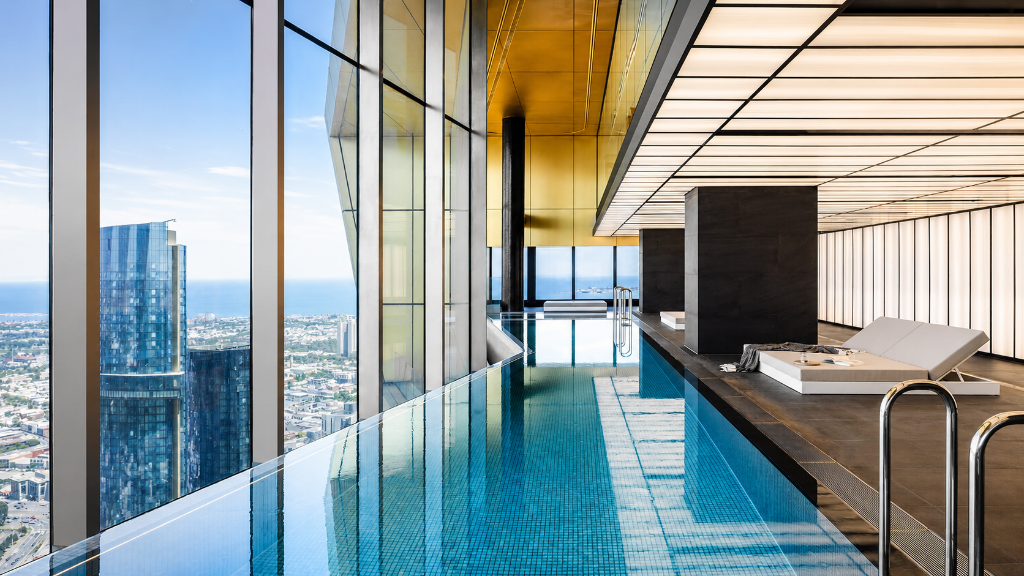 Gold-Ceiling Lap Pool