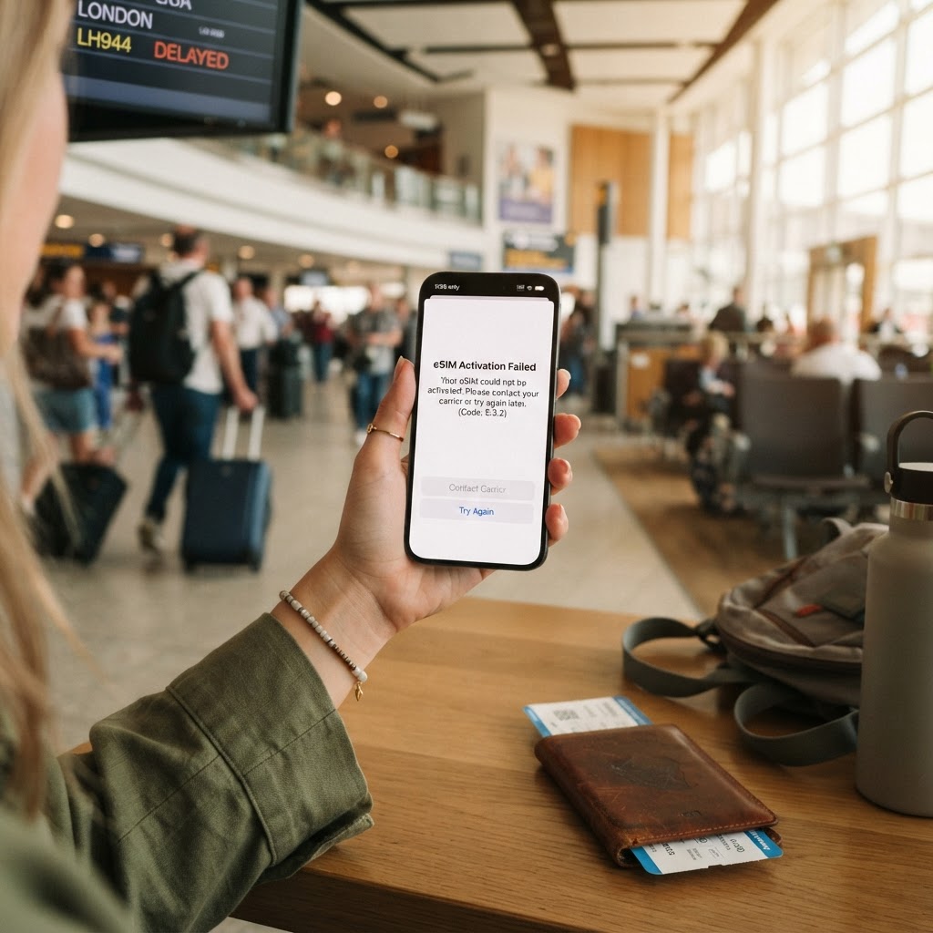 Smartphone showing eSIM activation error