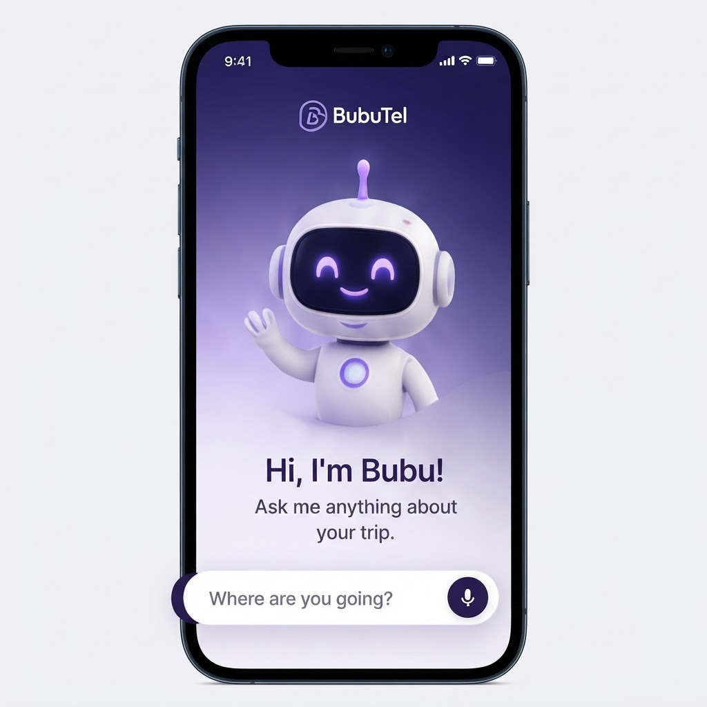 BubuTel AI travel companion with Bubu mascot