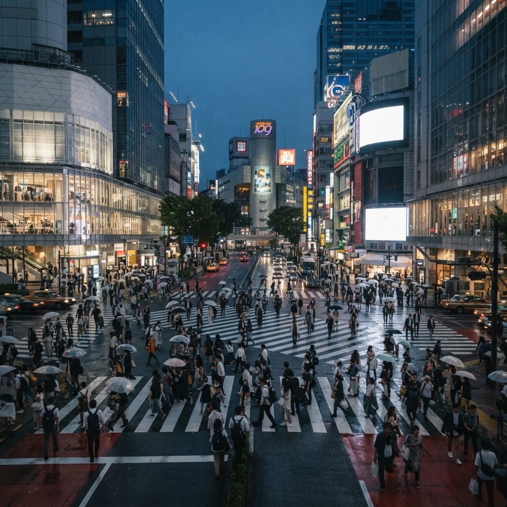 Travellers exploring Tokyo, Japan at Shibuya crossing